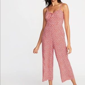 old navy red white and blue floral jumpsuit